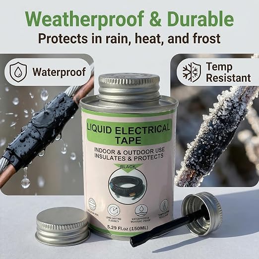Wire Equipment Repair Liquid Electrical Tape 5.29OZ (150ml) Insulating Glue Quick-Drying Waterproof & High Temperature Resistant Liquid Wire Insulation Rubber with Brush Cap for Wires, Cables