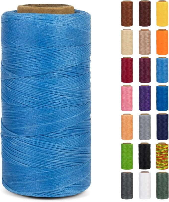0.8mm Waxed Thread for Leather Sewing, 284 Yards, 150D Flat Wax String, Waxed Cord for Bracelet Making, Bookbinding, Shoe Repairing, Leather Projects, DIY Crafts (Sky Blue)