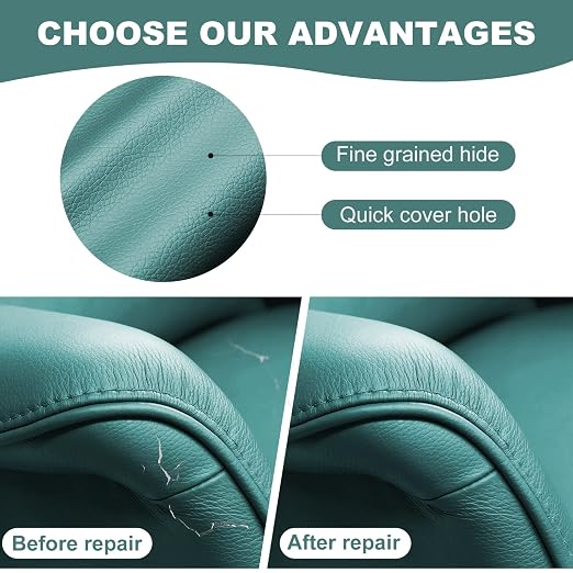 Leather Repair Patch Green 17.3 x 117 Inch Self Adhesive Leather Repair Kit for Couch Car Seat Furniture Sofa Chair, Faux Leather Fabric Roll Leather Furniture Repair Kit