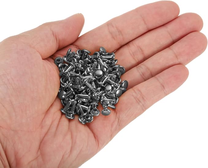 HARFINGTON 100 Sets Double Cap Leather Rivets, 6x8mm Round Cap Tubular Metal Studs Leather Crafting Rivets for Fabric Belt Pet Collar Boot Bag Repair and Decoration, Gunmetal