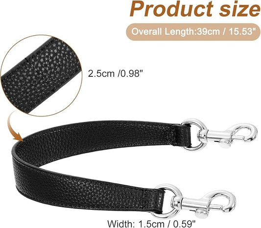 uxcell 14.17 Inch PU Leather Short Bag Strap with Clasp, Purse Handles Handbags Replacement Straps for Clutch Bag Underarm Bags, Black, Silver Buckle