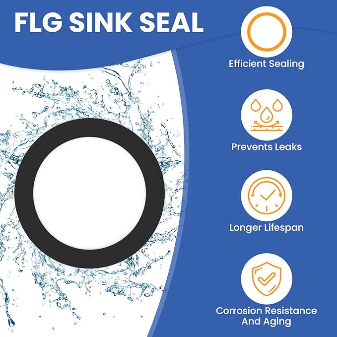 4 Pcs Kitchen Sink Drain Garbage Disposal Gasket, Putty-Free Rubber Seal Accessory for Kitchen Sink's Drain Flange (Black)