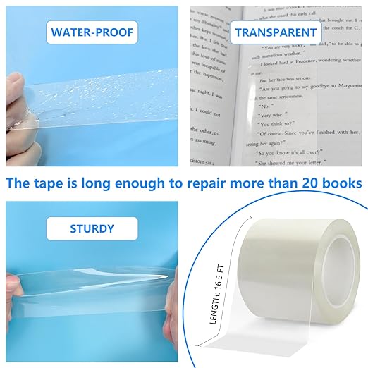 YINTTIAN Archival Safe Acid-Free Book Repair Tape,Clear Strong Waterproof Adhesive,No Residue for Libraries,Old Books,Broken Pages,(2 Inch x 16.5 Feet)