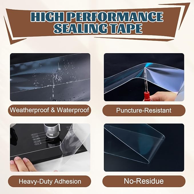 Window Sealing Tape 3 Inch x 33 Ft Transparent Insulation Waterproof Nano Draft Isolation Tape for Window and Bathroom Shower Glass Side Gaps