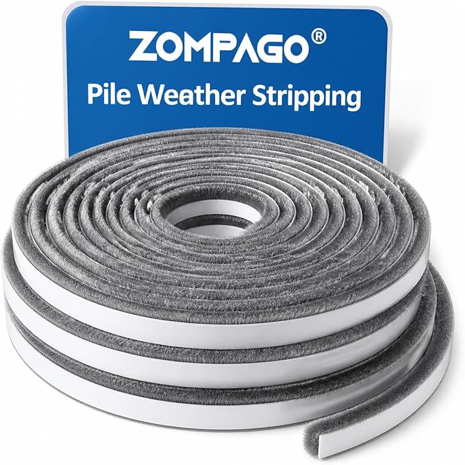 ZOMPAGO Brush Weather Stripping 0.6in(T) x 0.4in(W) x 33FT Grey Door Seal Strip for Door Frame, Sliding Glass Door Draft Stopper Window Soundproofing Bristle Door Sweep Weatherstripping