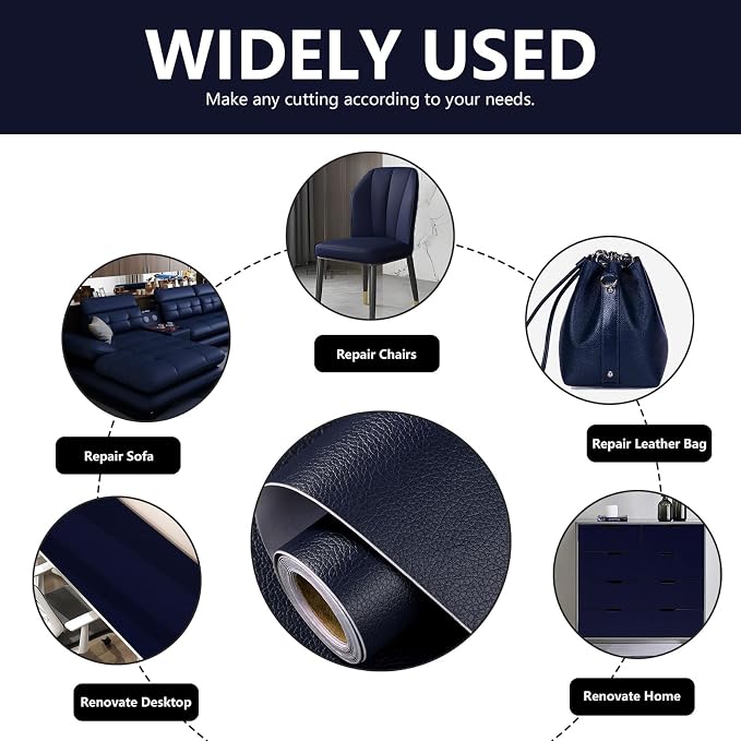 Leather Repair Patch 15.7x240 inch Large Self-Adhesive Leather Repair Tape Vinyl Leather Repair Kit for Sofa Car Seats Chairs Shoes Bags Damaged Leather Furniture (Navy Blue)