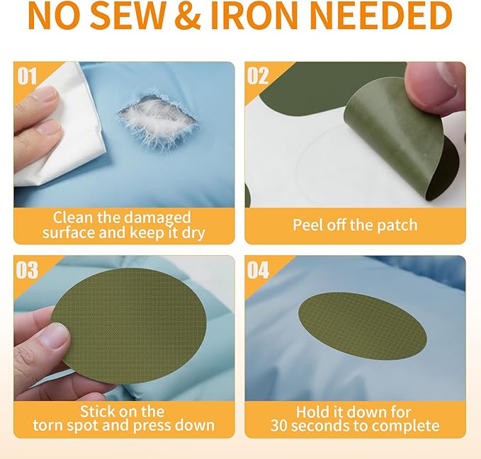 Waterproof Self-Adhesive Fabric Repair Tape - Tent Repair Kit,4pcs Nylon Fabric Patches for Jacket, Clothes, Puffer Down Jacket,Sleeping Bag, Outdoor Gear Tenacious Repairs Tape, Light ArmyGreen