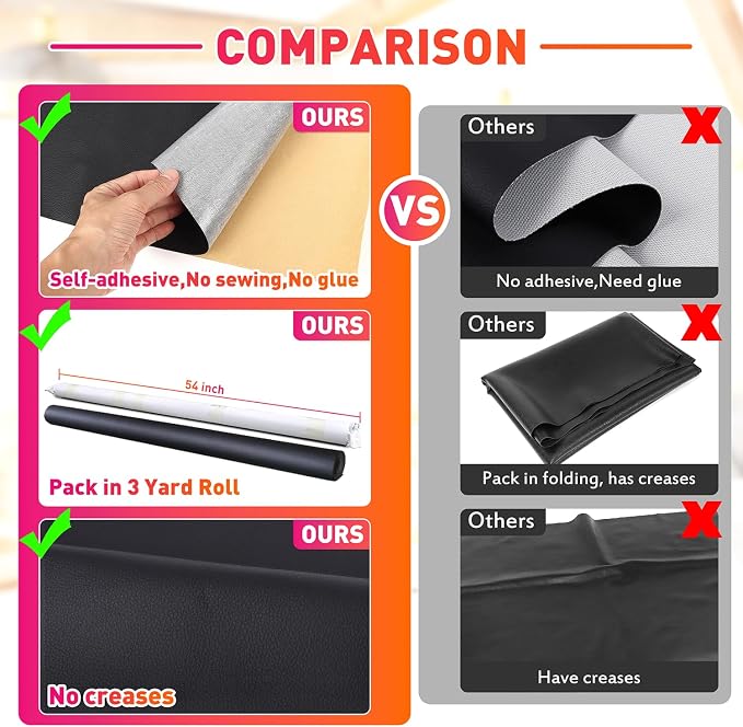 Self-Adhesive Marine Vinyl Faux Leather: Meneng 3 Yard Roll Heavy Duty Boat Seat Vinyl - Waterproof & Scratch-Resistant for Marine Upholstery - Leather Repair Patch for Furniture Sofa Couch