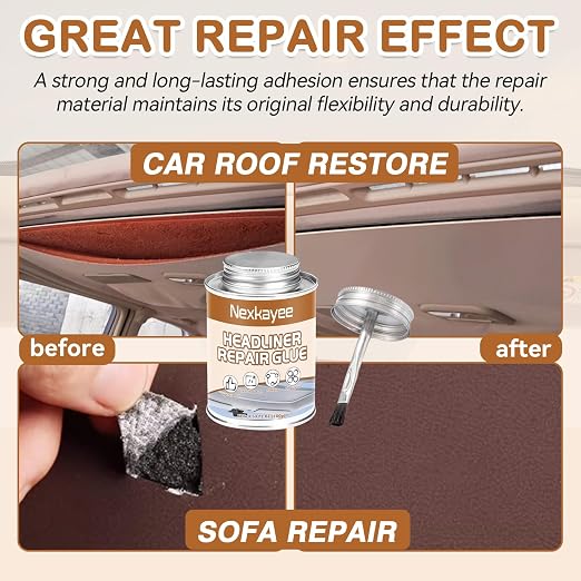 Headliner Glue for Cars, Strong Car Upholstery Glue for Fabric Leather Roof Liner Repair, Heat & Water Resistant Clear Headliner Adhesive for Automotive Interior (100ml)