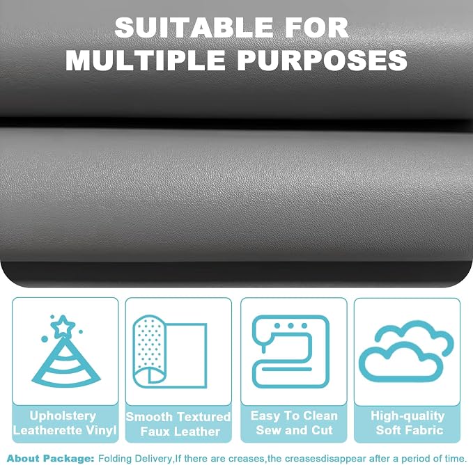 Grey Faux Leather Fabric 19"x54" - Smooth Vinyl Upholstery Leather for Modern Furniture, Home Decor, Sewing and DIY Craft Projects