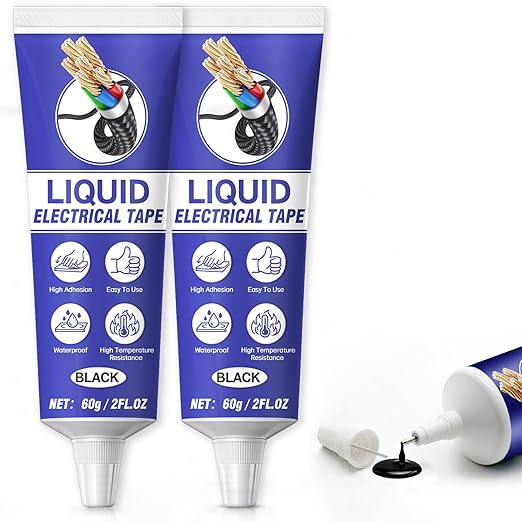Liquid Electrical Tape, 2PCS 60ml Waterproof Insulating Sealant with Self-Tip, Fast-Drying & High Temp Resistant for Wires, Cables & Marine Repairs (Black)