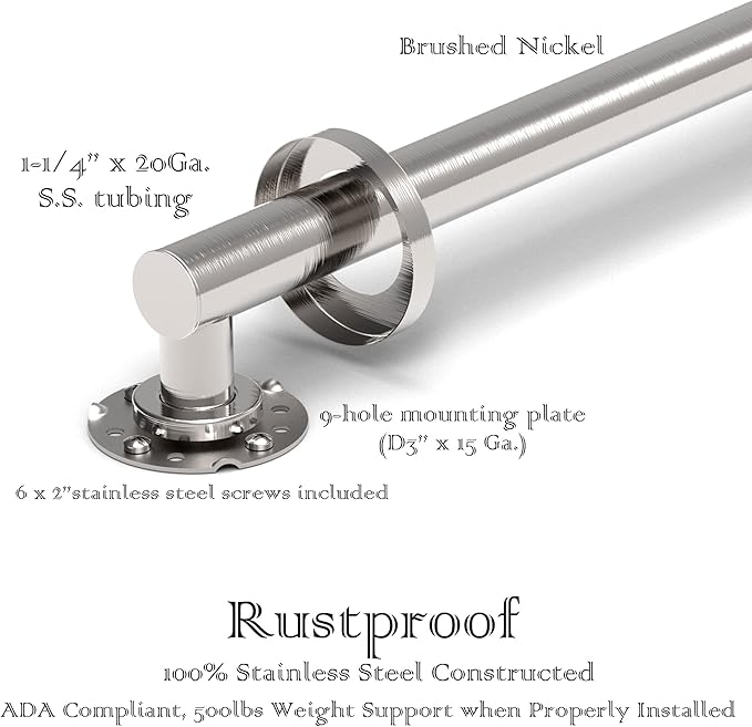 ADA Compliant Grab Bar, 500lbs Weight Support for Bath Safety (12 inch, Brushed Nickel)