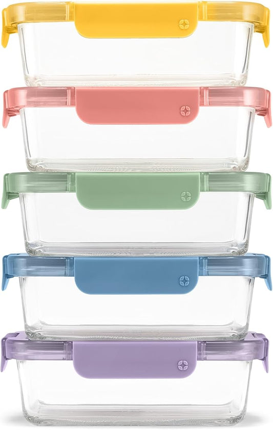 Ello Color Lock 8PC Mixed Glass Food Storage Sets, Leak-Proof Glass Food Storage Containers