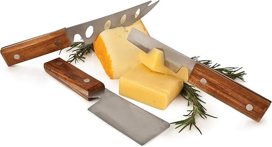 Twine Rustic Cheese Knife Set - Stainless Steel Knife Set - Charcuterie Tools Cheese Board Accessories - Stainless Steel and Wood, Set of 3