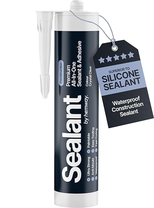 Crystal Clear Construction Sealant & Adhesive All-in-One Hybrid Polymer | Superior to Silicone Bathroom Caulk Sealant | Waterproof, Odorless, Paintable Caulk | Kitchen Bathroom Outdoor 300 ml 1 Pack