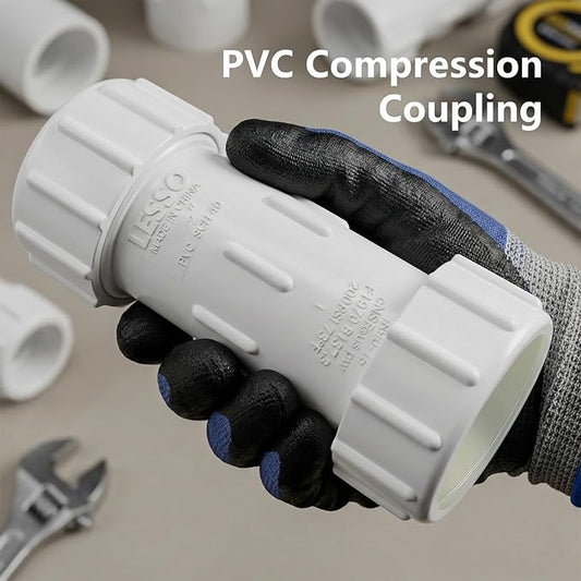 LESSO 2 Inch PVC Compression Coupling (Gasket x Gasket),Leak-Free Pipe Connector for PVC Plumbing & Irrigation