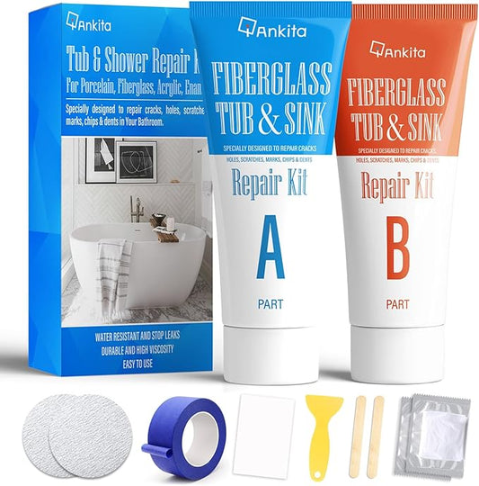 Tub Repair Kit White, Tub Chip and Bathtub Repair Kit for Enamel, Fiberglass, Acrylic, Porcelain, Patch and Repairs Chips, Crack, Scratches, Rust, Holes on Tubs, Toilet, Sink, Shower, Tray in Bathroom