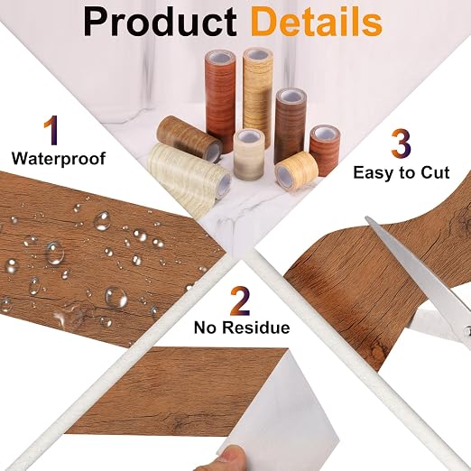 PATIKIL Wood Grain Tape 4.7" x 32 ft, Self-Adhesive Wood Texture Repair Tape Realistic Wooden Effect Patch for Furniture Cabinets Floor Walls, Teak