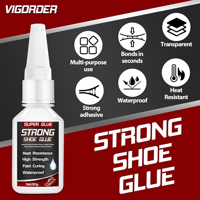 Vigorder Shoe Glue 30g, Heavy Duty Shoe Glue Sole Repair for Boots, Sneakers, and Heels, Waterproof and Flexible Adhesive for Durable Repair