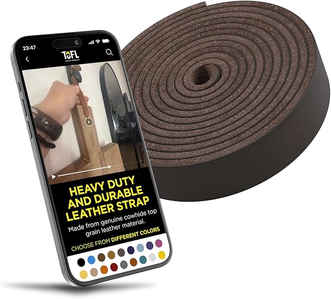 TOFL 3/8" Wide Flat Leather Cord – 72" (6 Feet) Long × 1/8" Thick (7-8oz) | Real Cowhide Leather Strips for Crafts | Dark Brown | 72" L x 3/8" W x 1/8" Thick | Suede Backing | Leather Craft Supplies | Easy to Cut & Stitch | DIY Projects & Repairs | 7–8 oz