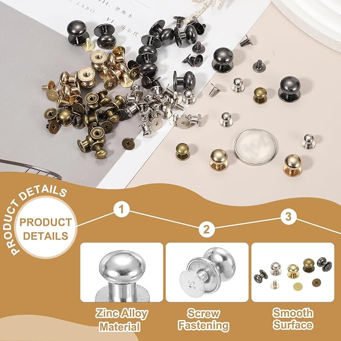 PATIKIL 7 mm Leather Rivets, 20 Sets Ball Head Stud Screw Back Round Head Button Chicago Screw Nipple Stud Rivet for Leather DIY Craft Handbag Belt Repairs, Silver Tone