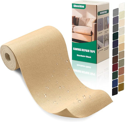 Gheeidau Canvas Repair Tape 4×70 Inch Waterproof Self-Adhesive Fabric Repair Patch for Repairing Boat Covers,Tents,Patio Umbrellas,Car Seats,Luggage,Sofas.(Beige Yellow)