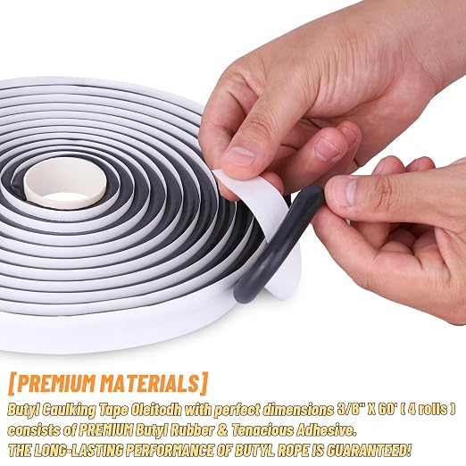 Oleitodh 4 Rolls Butyl Sealant Tape – 3/8'' x 60ft Rubber Sealant,Promote Sealing Purpose- Butyl Rope for Automotive (Car, RV, Marine) Headlamps, Taillights, Windshields, Windows and Doors