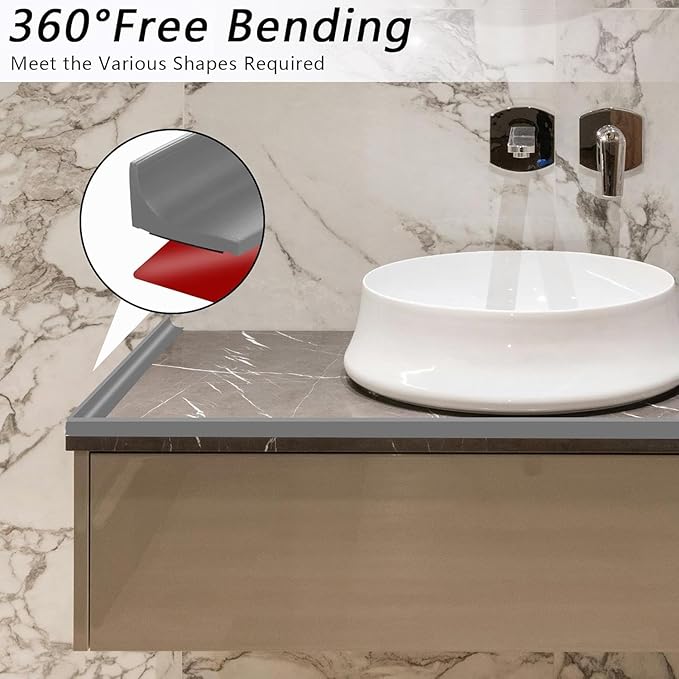 78 Inch Shower Threshold Water Dam, Silicone Barrier Shower Door Bottom Seal Strip, Self Adhesive Waterproof Barrier, for Kitchen Countertop Sink, Cooktop, Bathroom (Grey)