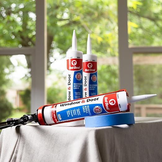 Red Devil 0846 Window & Door Silicone Acrylic Caulk, White, 100% Waterproof, Paintable, 10.1 oz, Pack of 1, Made in USA