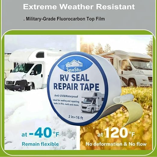 Military-Grade PVDF Butyl RV Repair Sealant Tape, 40mil Thick | UL94 V-0 Flame Retardant & IP68 Waterproof | Self-Adhesive Flashing Tape for RVs, Boats, Roofs, Pipes, Gutters - 2" x 16.4ft