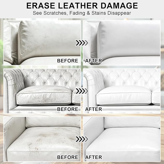 STARTSO WORLD Leather Recoloring Balm - Repair Kit for White Furniture and Car Seats | Scratch Remover, Restores Faded Leather