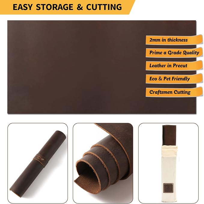 RingSun Genuine Leather Sheets for Crafts 12''X12'' Full Grain Leather Tooling Leather (2mm) Thick Cowhide Leather Pieces Square, Red Brown