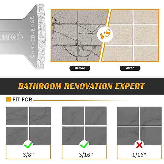 AMZWEI 8PCS Diamond Oscillating Tool Blades, Curved Edge Long Multi Tool Blades for Grout Removal, Cleaning Mortar, Fit Dewalt Milwaukee Rockwell Ridgid Ryobi Chicago Craftsman.(Thickness: 1/13 Inch)