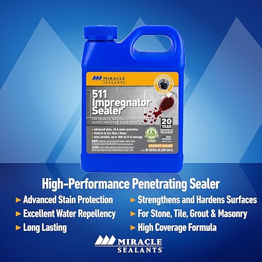 Miracle Sealants 511 Impregnator Advanced Penetrating Sealer for Countertops, Stone, Tile & Grout, Quart