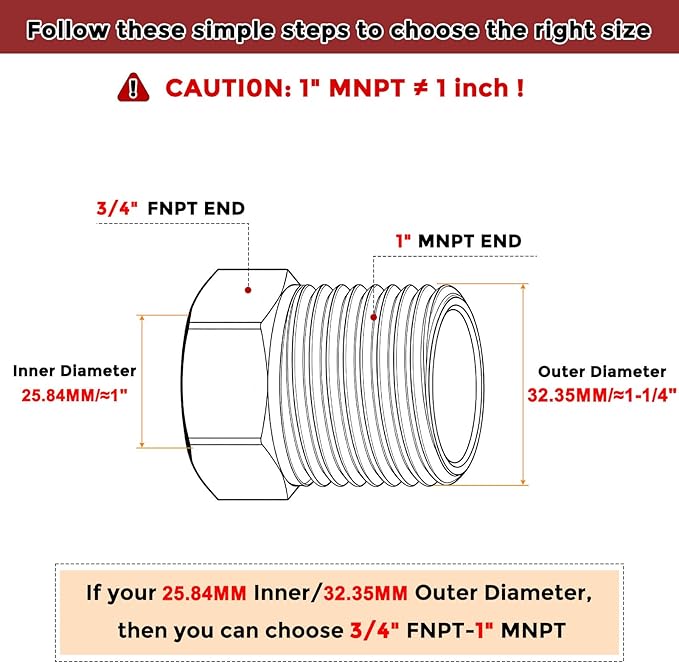 Pack of 1, 1" Male NPT to 3/4" FeMale NPT Solid 304 Stainless Steel Hex Bushing, Hose Fittings Adapter Reducer for Pipe Leak Repair, Bathroom Remodeling, Tool Extensions