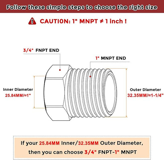 Pack of 1, 1" Male NPT to 3/4" FeMale NPT Solid 304 Stainless Steel Hex Bushing, Hose Fittings Adapter Reducer for Pipe Leak Repair, Bathroom Remodeling, Tool Extensions