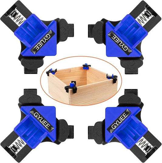 90 Degree Angle Clamps, Woodworking Corner Clip, Right Angle Clip Fixer, Set of 4 Clamp Tool with Adjustable Hand Tools (Blue4)