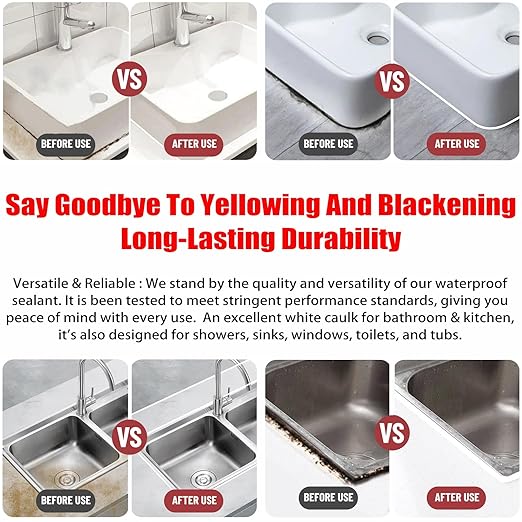 XIRUJNFD 15.9 Oz Multifunctional Waterproof White Caulk with Scraper, Plastic Steel Repair Adhesive for Kitchen Bathroom, Stronger Adhesion Sealant for Window Toilet Sink, Quick-Drying (3 Sets)