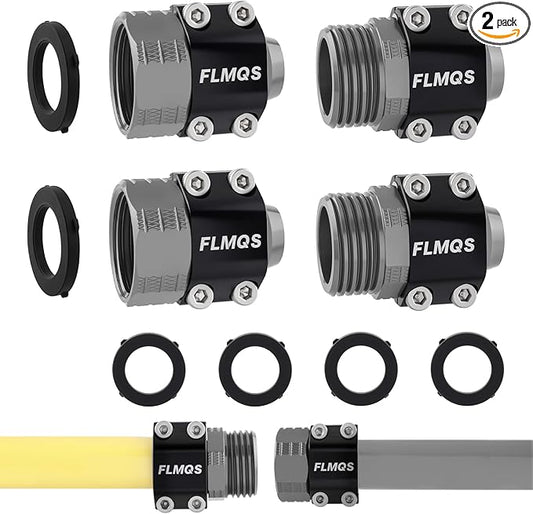 Garden Hose Repair Connector Kit with Clamps, Fits 3/4"Garden Hoses, Leak-Proof Male and Female Hose Adapter, 2 Sets Black