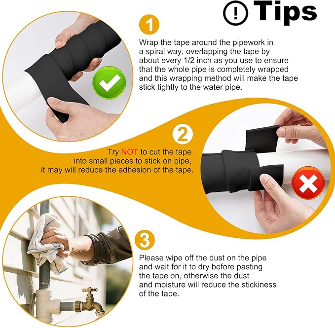 DEMEDO Pipe Insulation Tape, Pipe Wrap Insulation Foam Tape Self Adhesive, Outdoor Water Pipe Insulation Roll for HVAC, AC Line Insulation, 3 inch x 16.5 FT Heat Tape for Water Pipe, Black