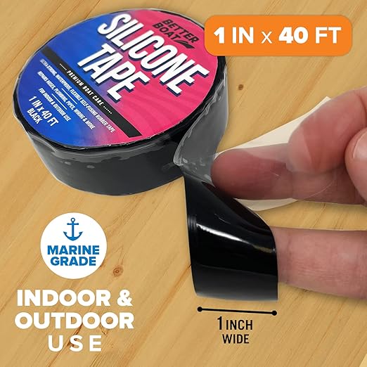 Better Boat Self Fusing Silicone Tape Waterproof Black, Hose Repair and Electrical Tape, Plumbing Tape for Leaks, 1 in x 40 ft