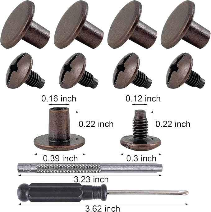 YORANYO 100 Sets Antique Copper Round Flat Head Chicago Screws for Leather Chicago Rivets Kit Button Studs Leather Rivets Chicago Screw for Leather Crafting Clothing Shoes Belts Bags 25/64 Inch