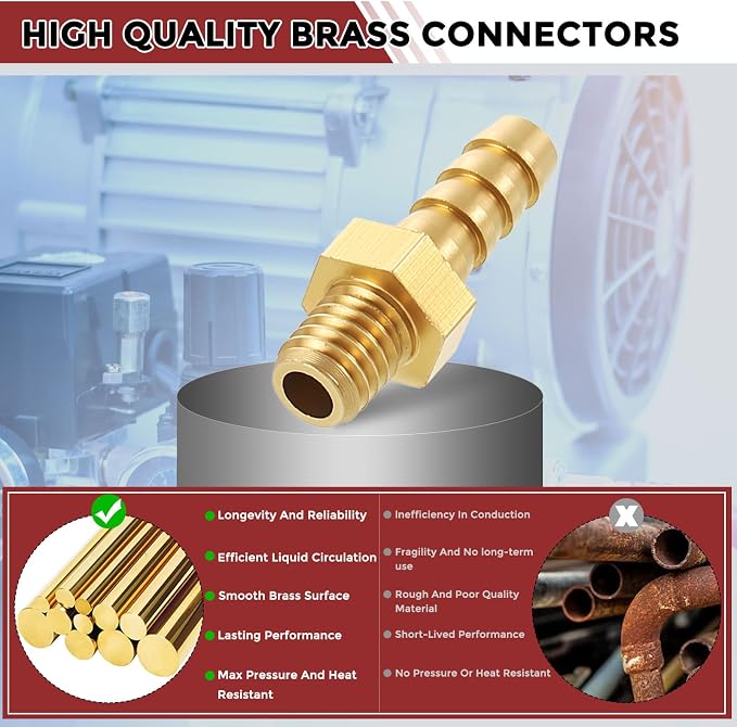 Pack of 10 Brass Hose Barbs Fittings 3mm Hose Barbs to M3x0.5 Male Fittings for Home Machines, Massage Bathtubs, and Irrigation Systems