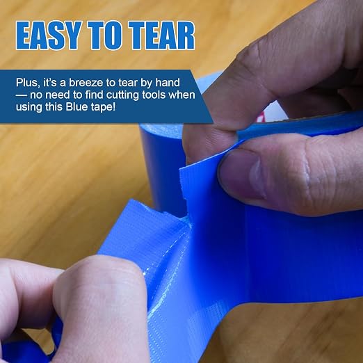 2 Rolls Blue Duct Tape, Heavy Duty Strong Industrial Colored Duct Tape 9mil x 2inch x 25yds Flexible, No Residue, Waterproof and Tear by Hand, Multi-Use for Indoor & Outdoor Repairs