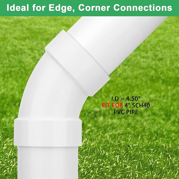 4" PVC DWV Sanitary 45-Degree Elbow Pipe Fitting Connector (Socket x Socket) White SCH40 4" PVC DWV 45° Elbow Corner Adapter for Drain, Waste, Vent