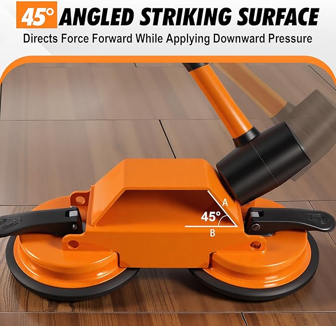 Floor Gap Fixer Tool with Dual Silicone Suction Cups & Rubber Hammer – 45° Angled Striking Surface, Includes Adhesive Pads – for Laminate, Vinyl Plank, SPC & Engineered Hardwood Floors