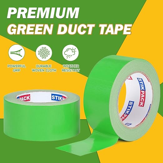 2 Rolls Green Duct Tape, Heavy Duty Strong Industrial Colored Duct Tape 9mil x 2inch x 25yds Flexible, No Residue, Waterproof and Tear by Hand, Multi-Use for Indoor & Outdoor Repairs