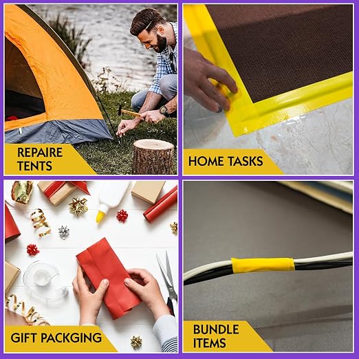 2 Rolls Yellow Duct Tape, Heavy Duty Strong Industrial Colored Duct Tape 9mil x 2inch x 25yds Flexible, No Residue, Waterproof and Tear by Hand, Multi-Use for Indoor & Outdoor Repairs