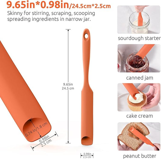 U-Taste Silicone Jar Spatula for Sourdough Starter: Long Skinny Food-Grade Jam Spreader, Sturdy Stirring Stick Bowl Scraper with Flexible Spoon Tip, Mixing Icing Tool, Peanut Butter Knife (Orange)