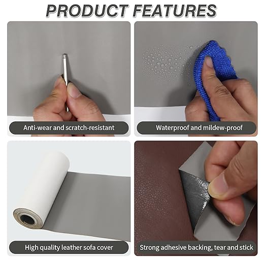 BSZHTECH Leather Repair Tape Self-Adhesive Leather Repair Patch for Couch Furniture Sofas Car Seats Advanced PU Vinyl Leather Repair Kit(Grey, 3.9 X 79 inch)